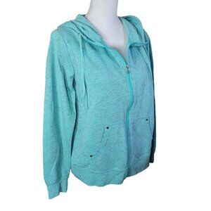 Made for Life Full Zip Sweatshirt Hooded Drawstring Womens Large Blue Green
